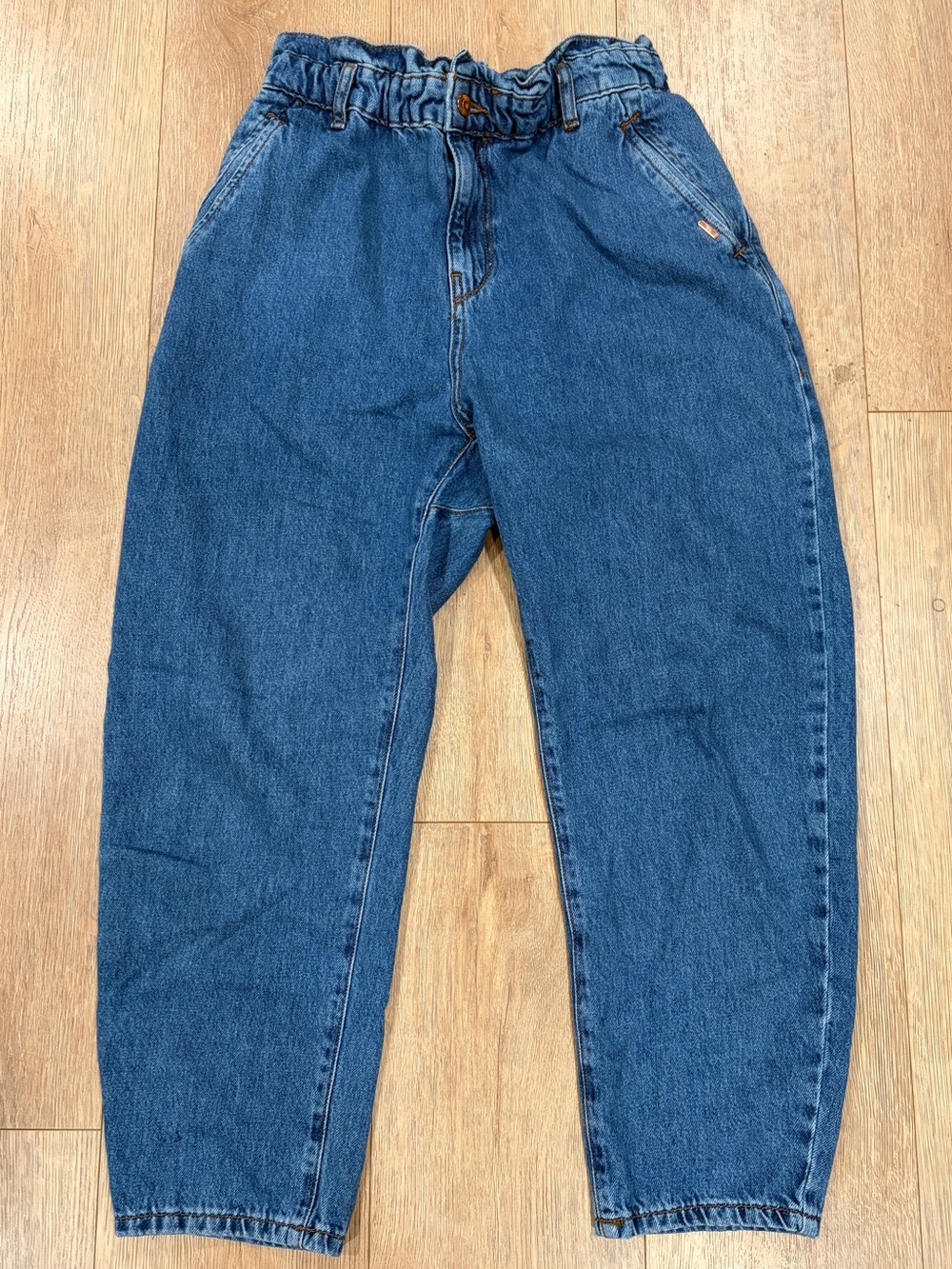 Zara High Rise Paperbag Balloon Mom Jeans Medium Wash Size 8